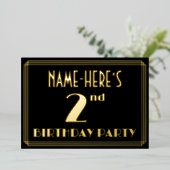 2e verjaardag: Art Deco Kijk "2", met naam Folie Uitnodiging (Staand Voorkant)