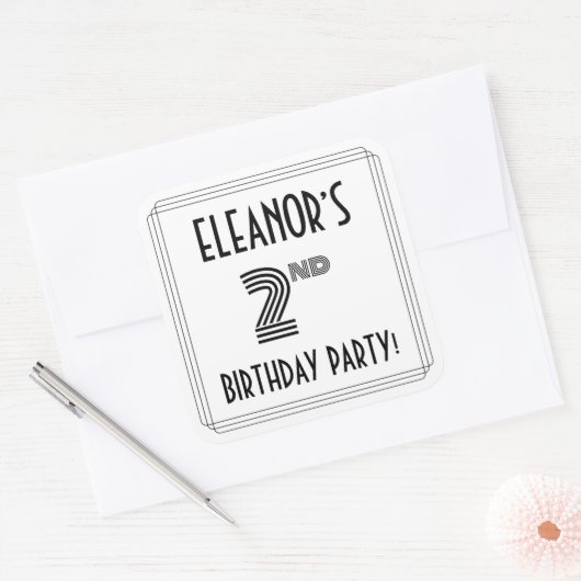2e verjaardag: Art Deco Style + aangepaste naam Vierkante Sticker (Envelop)