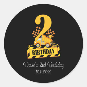 2e verjaardag: Black and Yellow Construction Truck Ronde Sticker