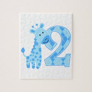 2e verjaardag blauwe Giraffe Legpuzzel