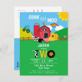 2e verjaardag Boerderij Barn Animals Oink Baa Moo  Uitnodiging Briefkaart (Voorkant / Achterkant)