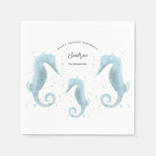 2e verjaardag Dusty Blue Seahorse Servet