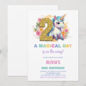 2e verjaardag Eenhoorn Verjaardag Uitnodigingen (Voorkant / Achterkant)