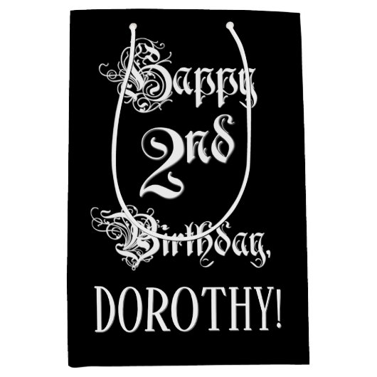 2e verjaardag: Fancy, elegant script + aangepaste  Medium Cadeauzakje (Voorkant)