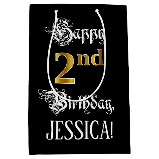 2e verjaardag ~ Fancy script; Faux Gold Kijk; naam Medium Cadeauzakje (Voorkant)