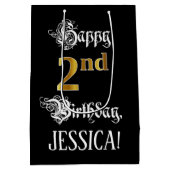 2e verjaardag ~ Fancy script; Faux Gold Kijk; naam Medium Cadeauzakje (Achterkant)
