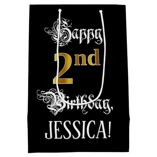 2e verjaardag ~ Fancy script; Faux Gold Kijk; naam Medium Cadeauzakje (Achterkant)