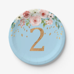 2e verjaardag Floral Blue Boy Paper Bord