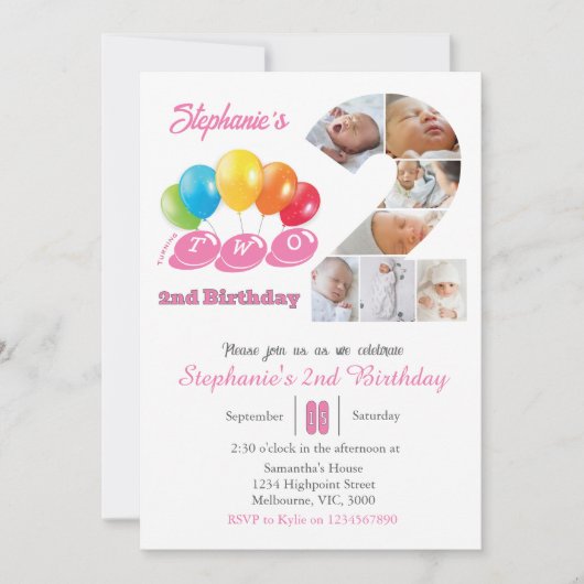 2e verjaardag foto collage nummer 2 Meisje Kaart (Voorkant)