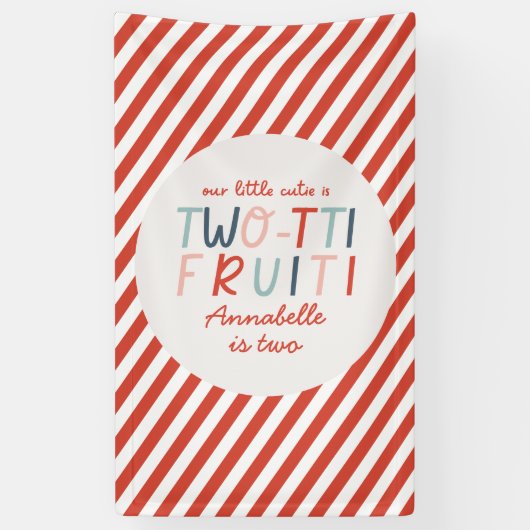 2e verjaardag fruit zomer kinderfeestje streep spandoek (Verticaal)