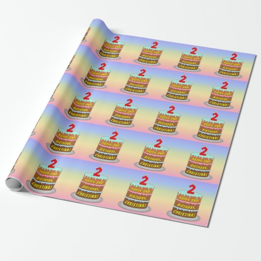 2e verjaardag: Fun Cake en Candle + Custom Name Cadeaupapier (Uitgerold)
