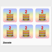 2e verjaardag: Fun Cake en Candle + Custom Name Vierkante Sticker (Vel)