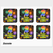 2e verjaardag: Fun Fireworks Kijk, regenboog # 2 Vierkante Sticker (Vel)