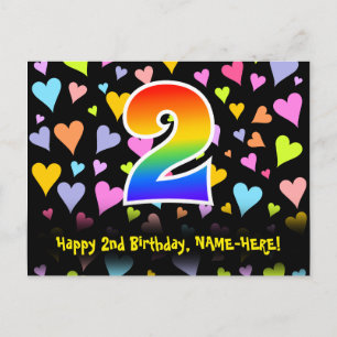 2e verjaardag: Fun Hearts-patroon, Regenboog 2 Briefkaart