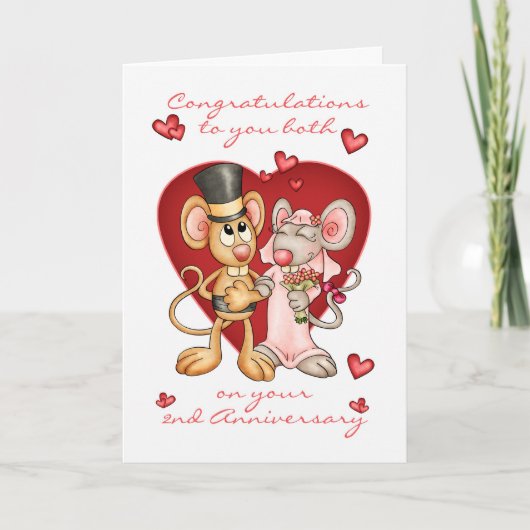 2e verjaardag gefeliciteerd -cute muizen anniver kaart (Voorkant)