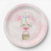2e Verjaardag Hete Luchtballon Mint Roze Perzik Papieren Bordje (Voorkant)