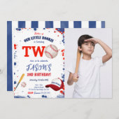 2E verjaardag honkbal foto uitnodiging (Voorkant / Achterkant)