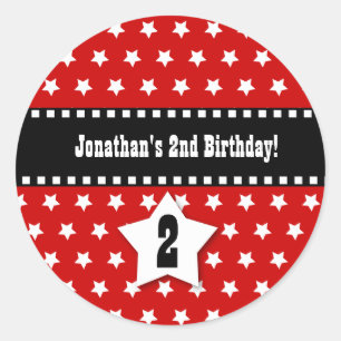 2e verjaardag Jongen Stars Dashed Ribbon A01 Ronde Sticker