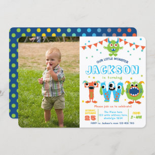 2e verjaardag jongetje kleine monsterverjaardagfot kaart