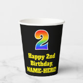 2e verjaardag: Kleurrijk, Leuk, Spannend, Regenboo Papieren Bekers (Achterkant)