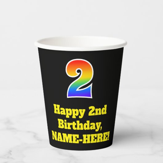 2e verjaardag: Kleurrijk, Leuk, Spannend, Regenboo Papieren Bekers (Voorkant)