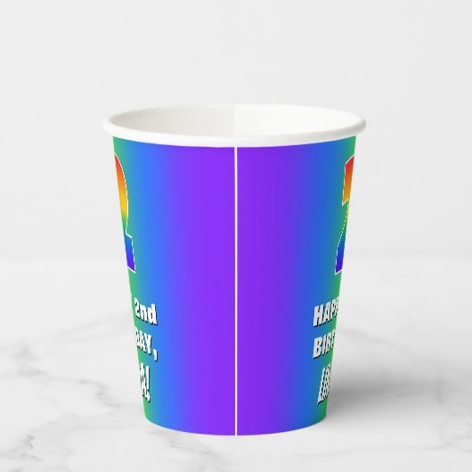 2e verjaardag: kleurrijk, vun regenboogpatroon # 2 papieren bekers (Links)
