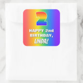 2e verjaardag: kleurrijk, vun regenboogpatroon # 2 vierkante sticker (Tas)