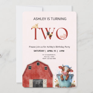 2e verjaardag Koe Boerderij Barn Partij Kaart