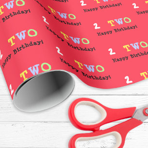 2e verjaardag Leeftijd 2 Helderrood Gelukkig Kleur Cadeaupapier