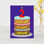 2e verjaardag: Leuke cake en kaars + eigen naam Kaart (Gele Bloem)