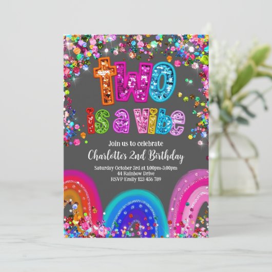 2e Verjaardag Meisjes Glitter Party Uitnodigen Kaart (Staand voorkant)