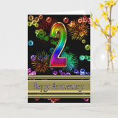 2e verjaardag met vuurwerk en bellen kaart (Gele Bloem)