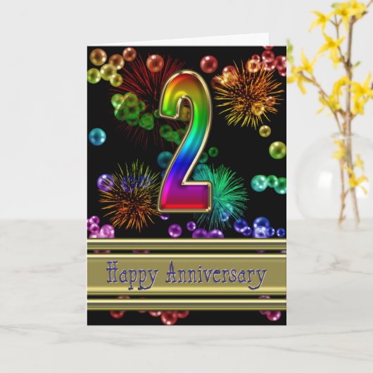 2e verjaardag met vuurwerk en bellen kaart (Gele Bloem)