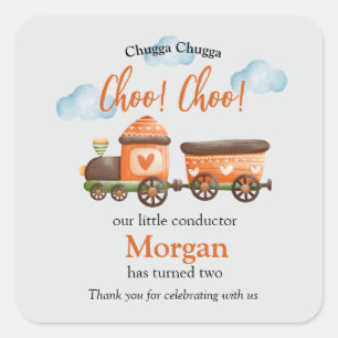 2e Verjaardag Mooie Train Waterverf Party Vierkante Sticker