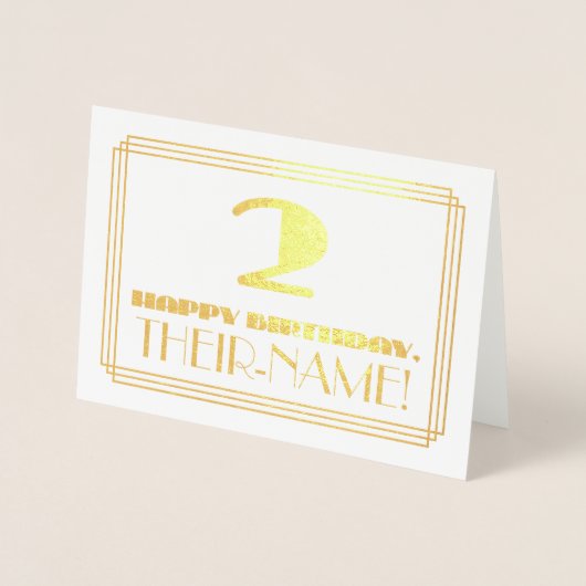 2e verjaardag; naam + artikel deco geïnspireerde l folie kaarten (Voorkant)