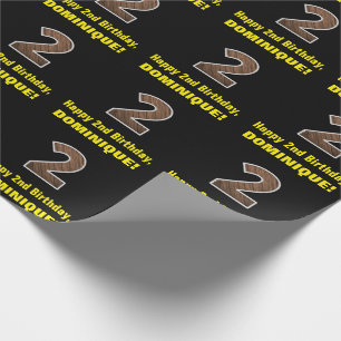2e verjaardag: Naam & Faux Hout Grain Pattern "2" Cadeaupapier