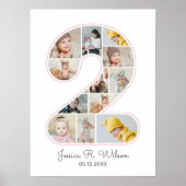 2e verjaardag nummer 2 fotocollage Baby kinderkame Poster (Voorkant)