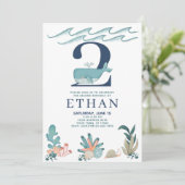 2e verjaardag onder de Zee Waterverf walvis Kaart (Staand voorkant)