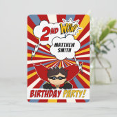 2e verjaardag Party Superhero Red Comic voor jonge Kaart (Staand voorkant)