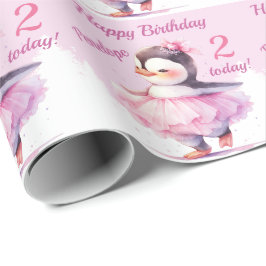 2e verjaardag Penguin Ballerina Pink Cadeaupapier