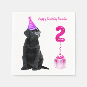 2e verjaardag Puppy Theme - Cute Dog Pink Girl Paw Servet