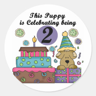 2e Verjaardag Puppy Tshirts en geschenken Ronde Sticker