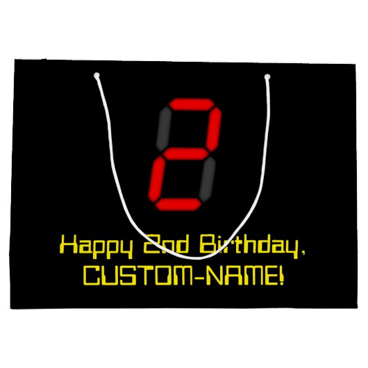 2e verjaardag: Red Digital Clock Style "2" + naam Groot Cadeauzakje (Achterkant)