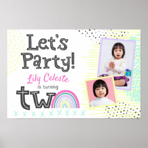 2e verjaardag Retro 90'er Regenboog TWEE Welkom bo Poster