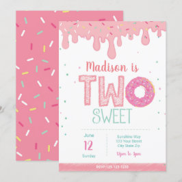 2e verjaardag roze donut uitnodiging