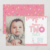 2e verjaardag Roze donut uitnodiging met afbeeldin (Voorkant / Achterkant)