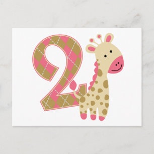 2e verjaardag Roze Giraffe Briefkaart