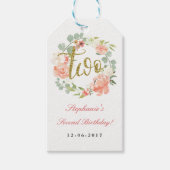 2e Verjaardag Roze Gouden Bloemen Krans Labels Cadeaulabel (Voorkant)