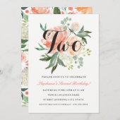 2e Verjaardag Roze Perzik Bloemen Twee Uitnodiging (Voorkant / Achterkant)
