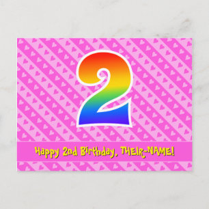2e verjaardag: Roze strepen & harten, Regenboog 2 Briefkaart